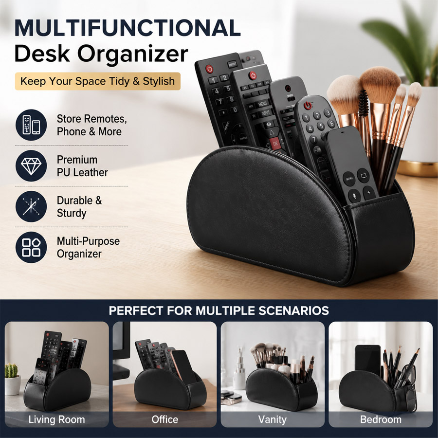 Pegboard Office Organizer - 1Pc 5 Grid PU Leather Desktop