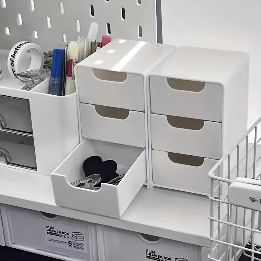 Pegboard Office Organizer - Chic 3-Tier Desk Organizer with Drawers