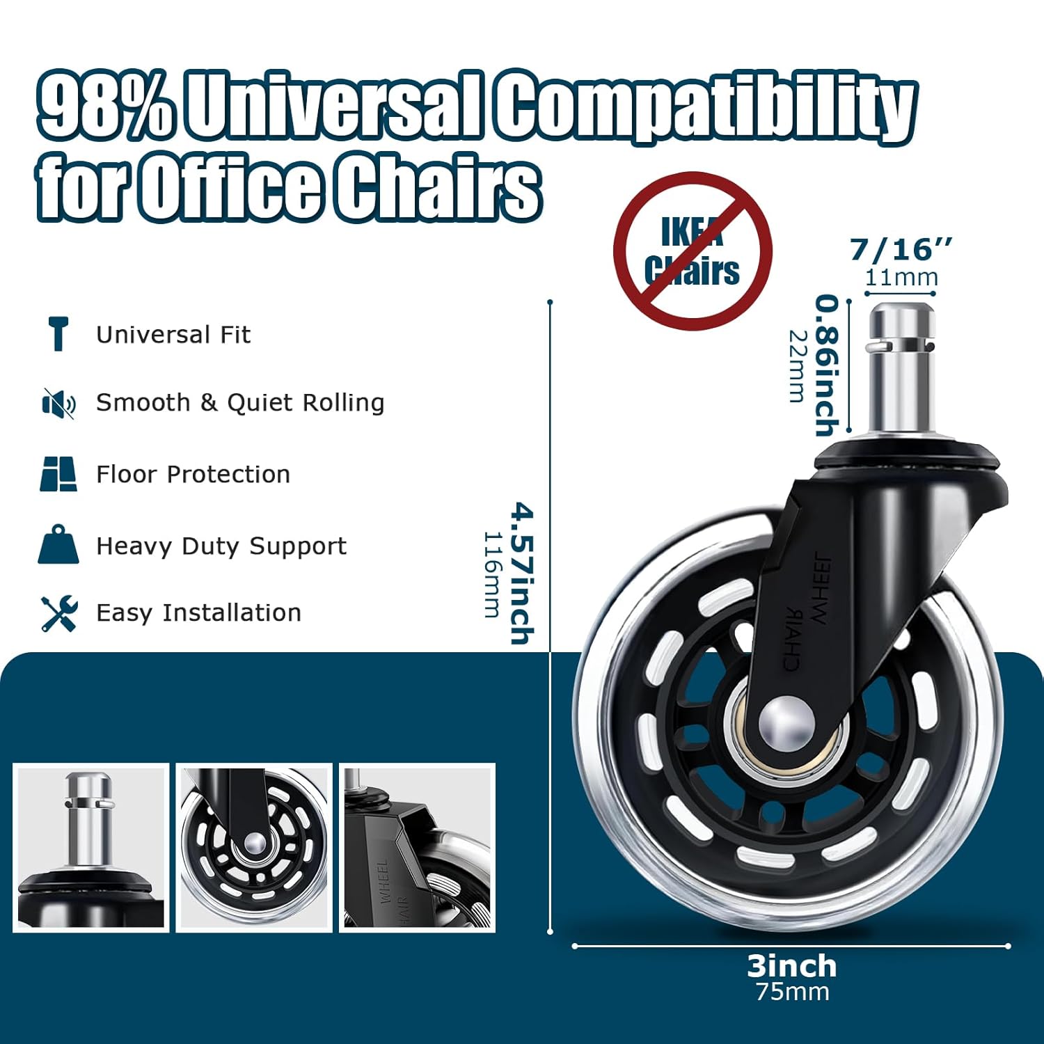 3 Inch Office Chair Wheels Set - Office Furniture Solutions ulasan dan harga