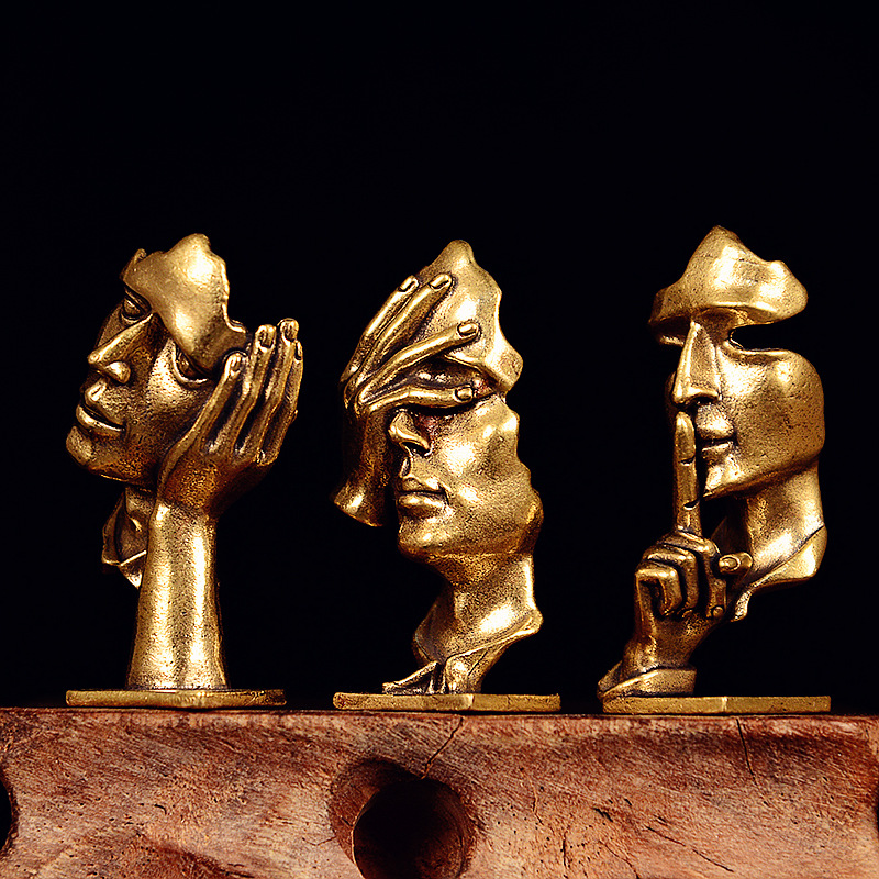Set of 3 Brass Abstract Face S - Office Furniture Solutions ulasan dan harga